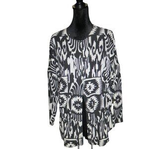 BOGO Boho Black & White Ikat Print Belted Cardigan Jacket Evening wear XL